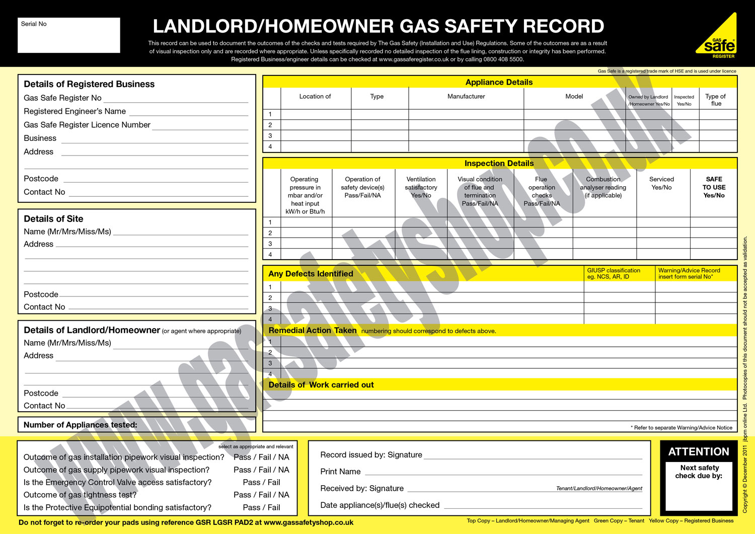 Sample Gas Safety Certificate